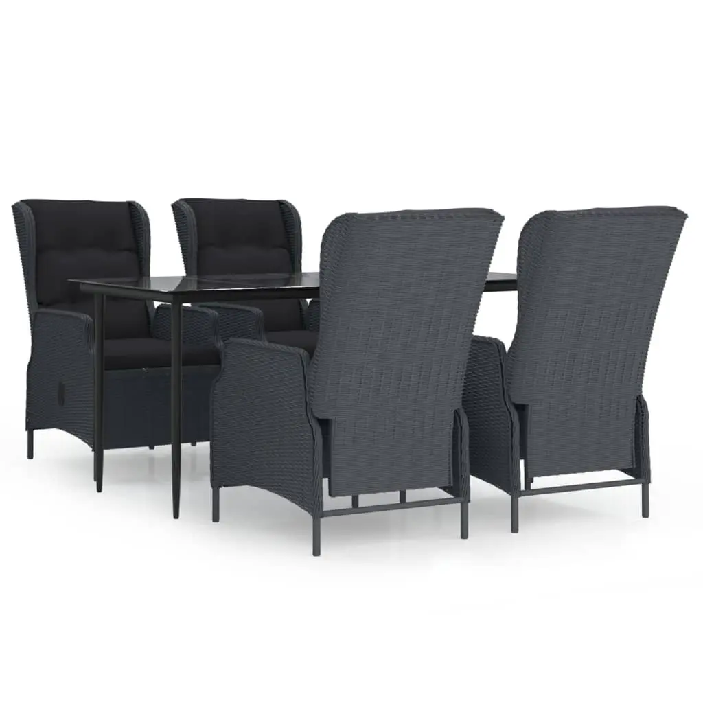 5 Piece Outdoor Dining Set Grey PE Poly Rattan Patio Table and Chairs