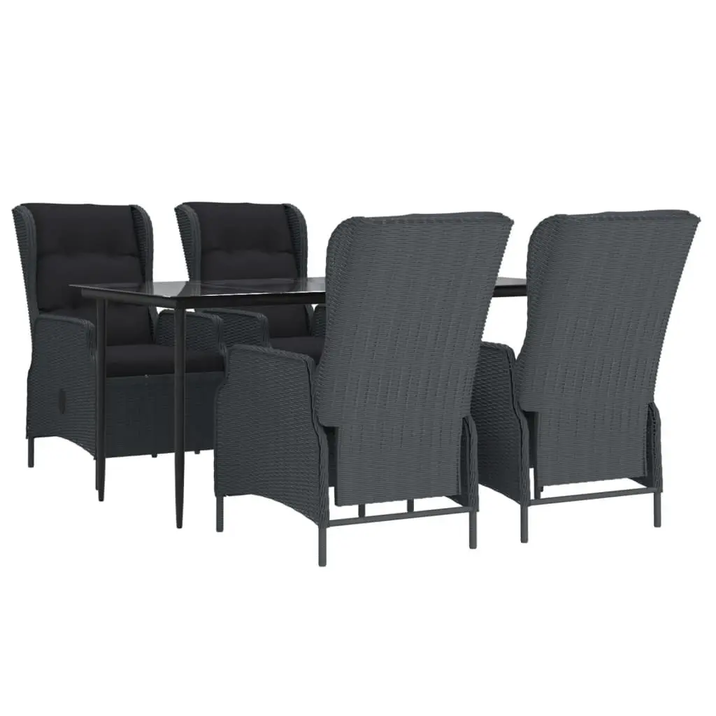 5 Piece Outdoor Dining Set Grey PE Poly Rattan Patio Table and Chairs