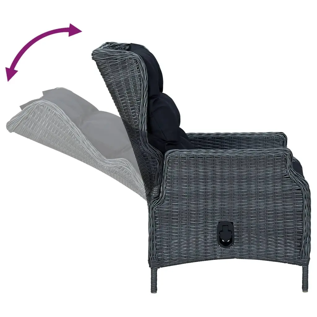7 Piece Outdoor Dining Set Grey Rattan Patio Furniture Table with Adjustable Chairs and Cushions