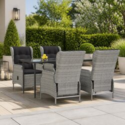 Garden Dining Set 5 Piece Outdoor Furniture Grey Poly Rattan Patio Table Chairs
