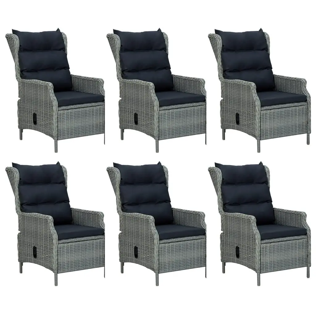 7 Piece Outdoor Grey Dining Set with Poly Rattan Table and Chairs for Patio Use