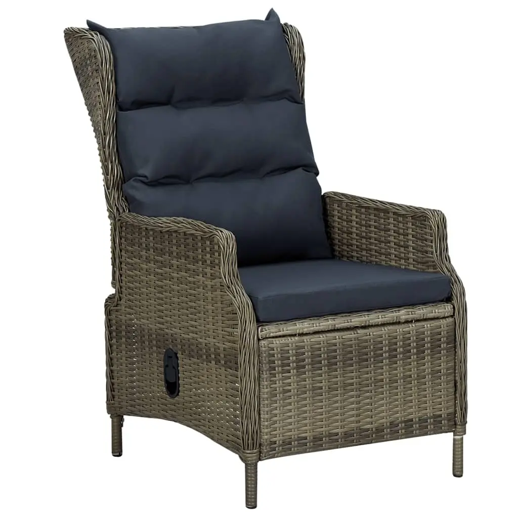 7 Piece Garden Dining Set Brown Poly Rattan Steel Frame with Tempered Glass Tabletop and Adjustable Backrest Chairs