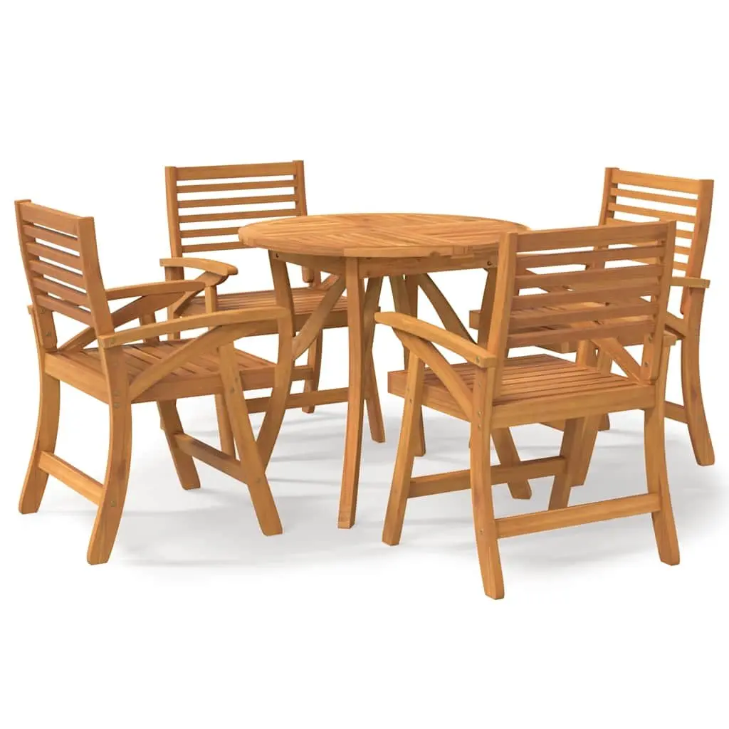 Outdoor Dining Set 5 Piece Solid Acacia Wood Brown Table with Curved Back Chairs