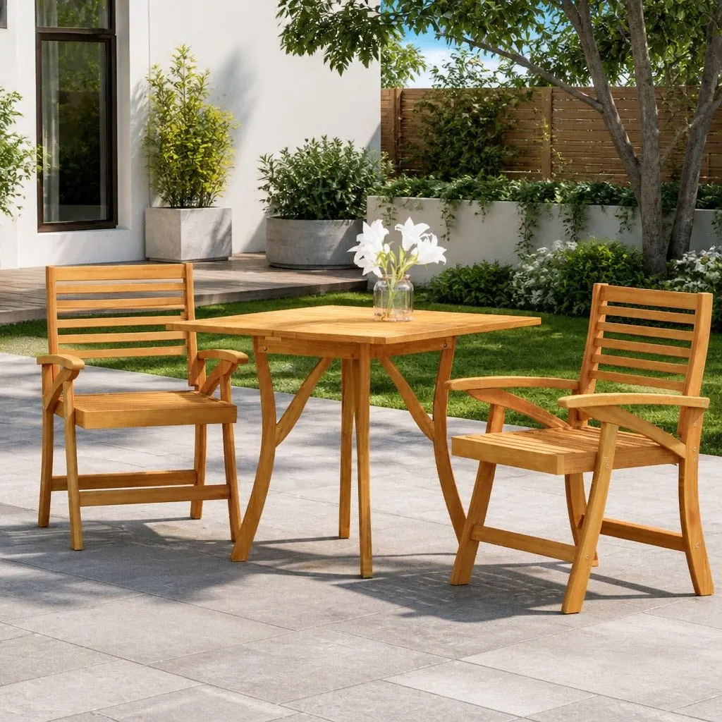 Outdoor Furniture Set Acacia Wood Dining Table and Chairs 3 Piece Brown