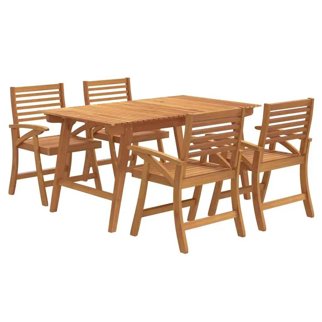 5 Piece Brown Outdoor Dining Set Solid Acacia Wood Table with Curved Chairs