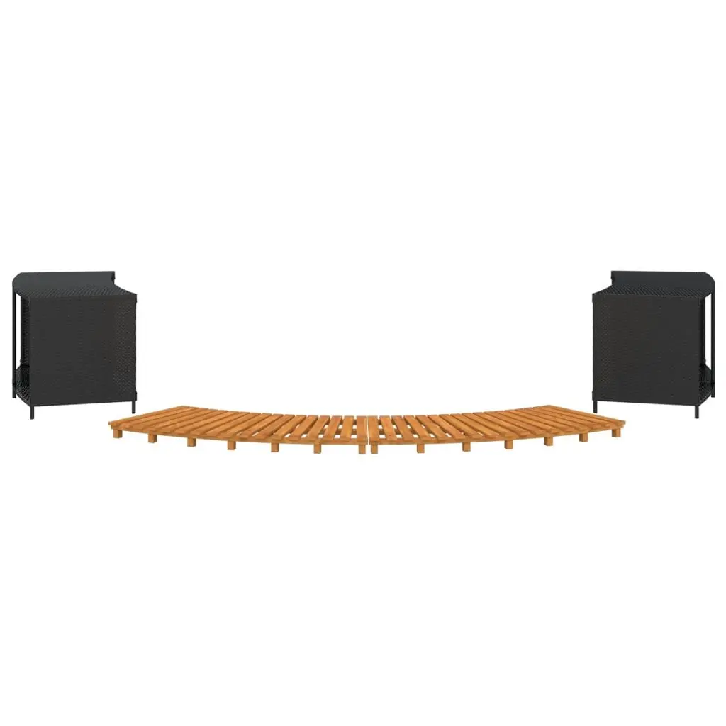 Hot Tub Surround PE Rattan Acacia Wood Storage Black