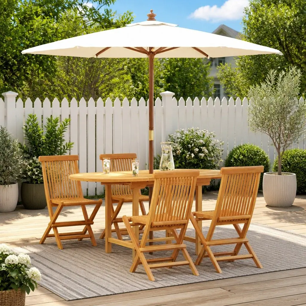 Outdoor Dining Set 5 Piece Solid Teak Wood Furniture Brown for Garden and Terrace