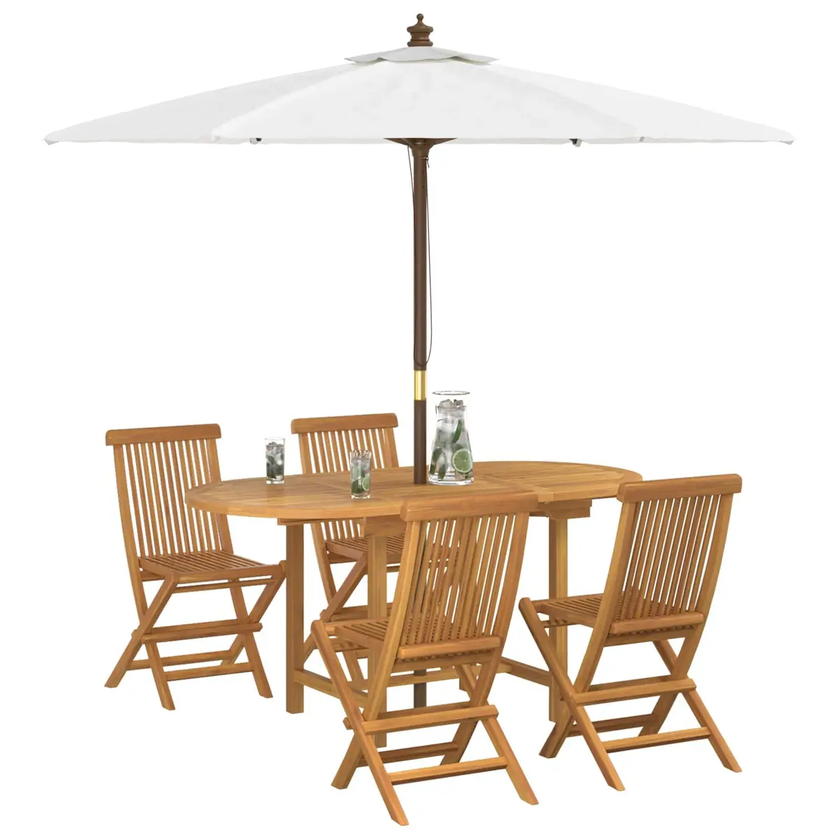 Outdoor Dining Set 5 Piece Solid Teak Wood Furniture Brown for Garden and Terrace