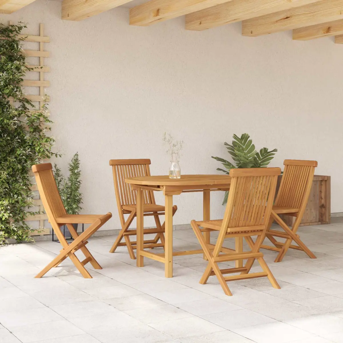 Outdoor Dining Set 5 Piece Solid Teak Wood Furniture Brown for Garden and Terrace