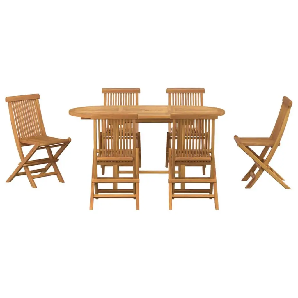 Teak Wood Garden Dining Set Outdoor 7 Pieces Brown Table and Chairs