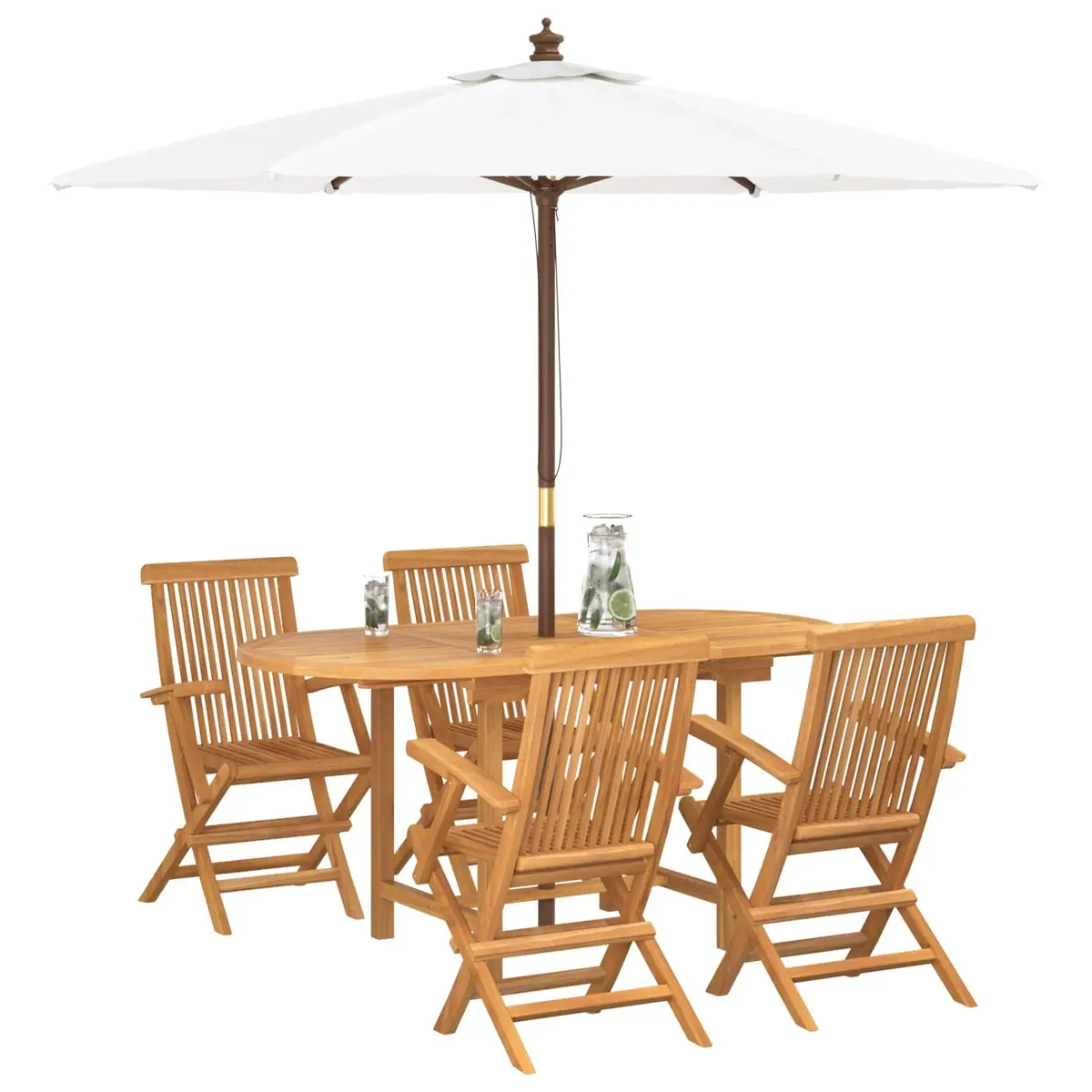 Garden Dining Set Teak Wood 5 Piece Brown Outdoor Furniture