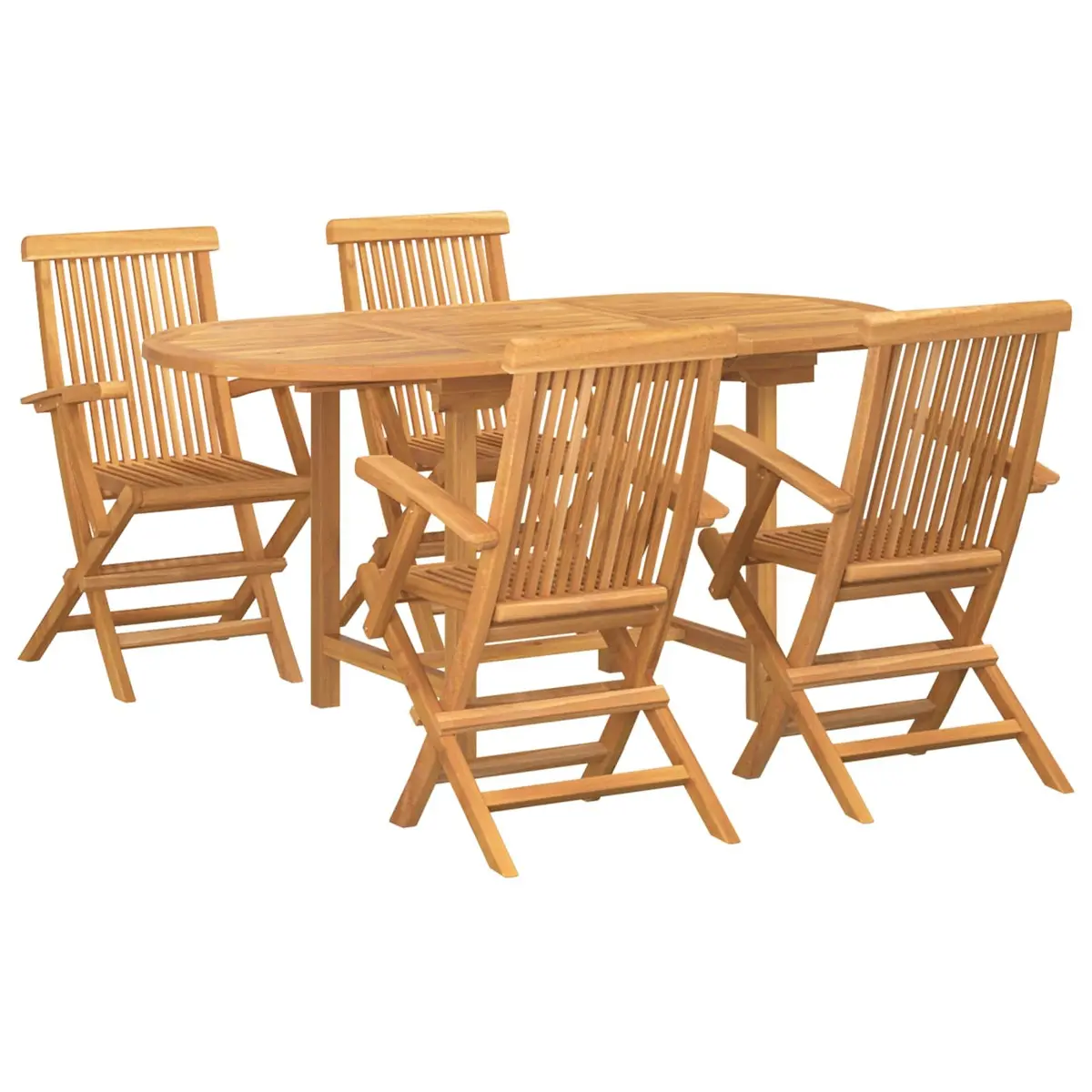 Garden Dining Set Teak Wood 5 Piece Brown Outdoor Furniture