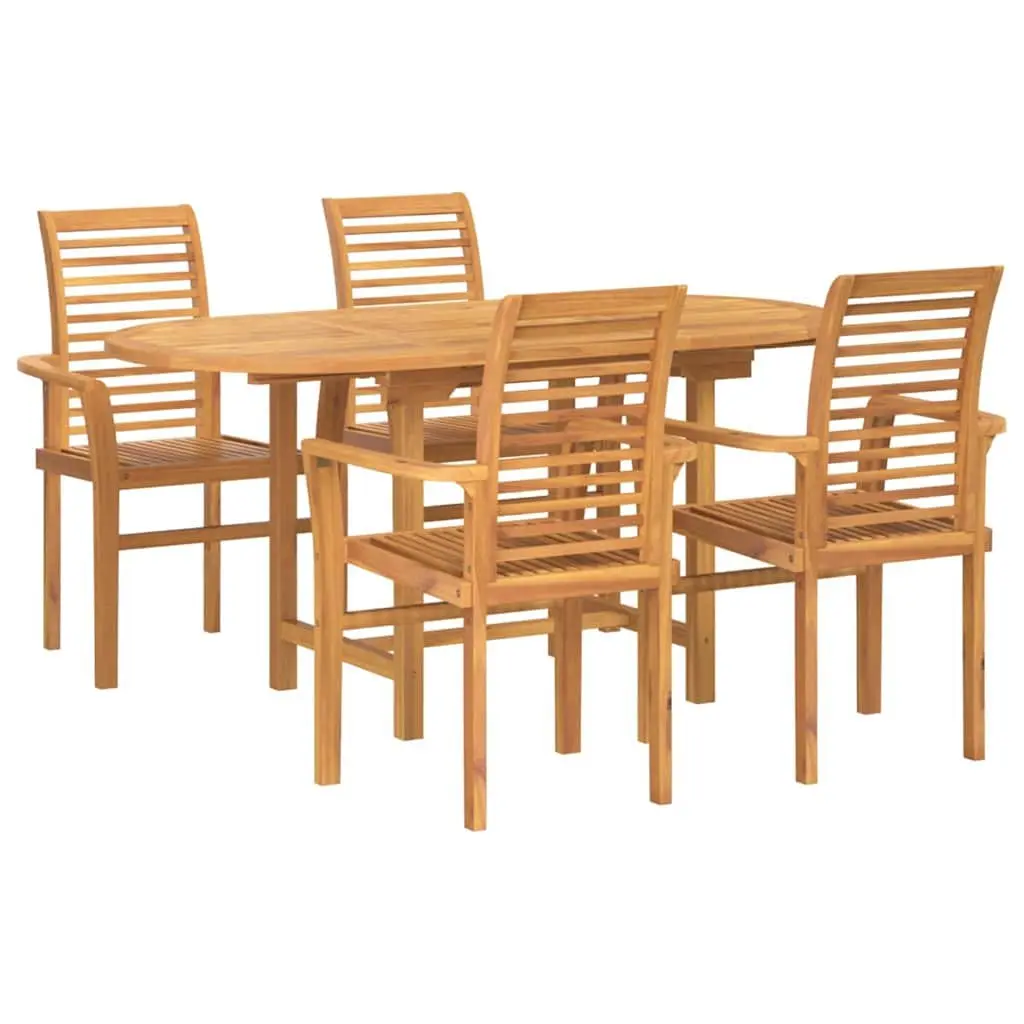 Garden Dining Set Solid Teak Wood 5 Piece Outdoor Table Chairs Brown Modern