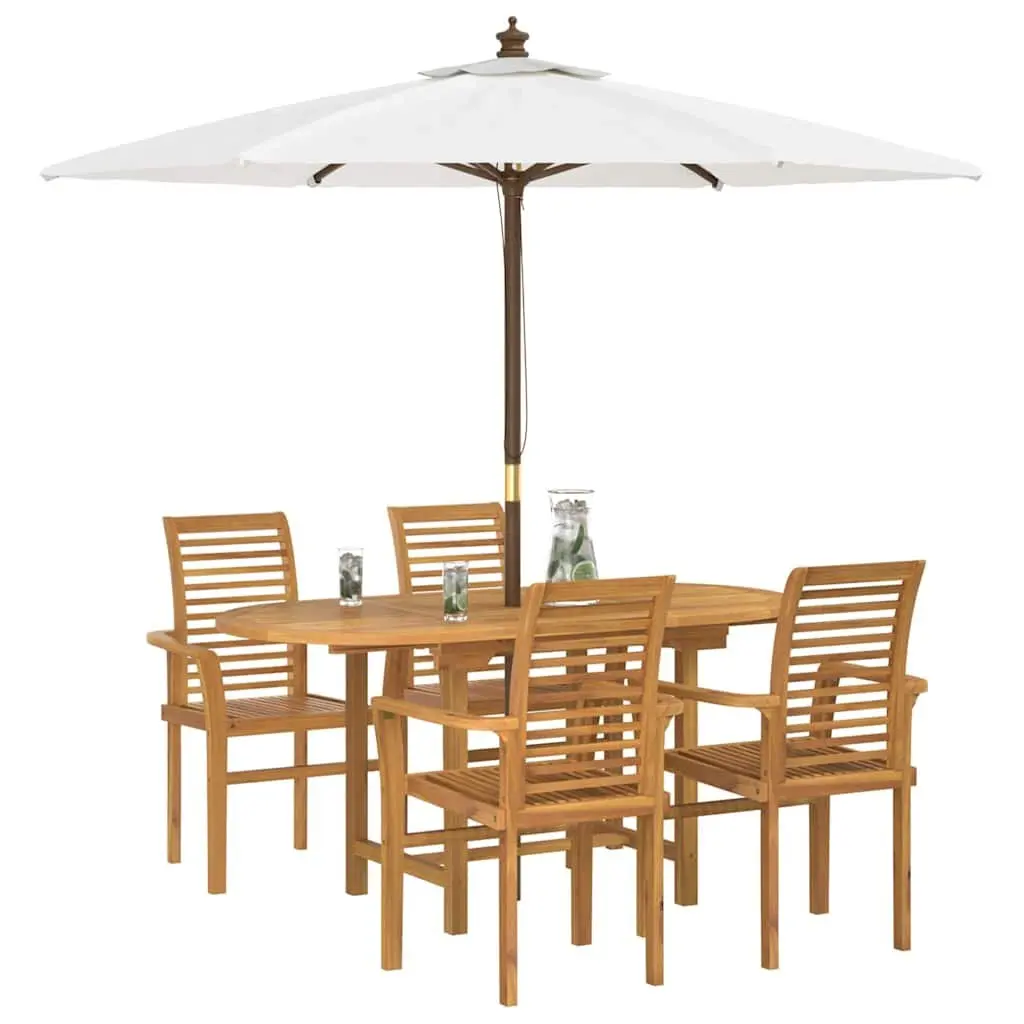 Garden Dining Set Solid Teak Wood 5 Piece Outdoor Table Chairs Brown Modern