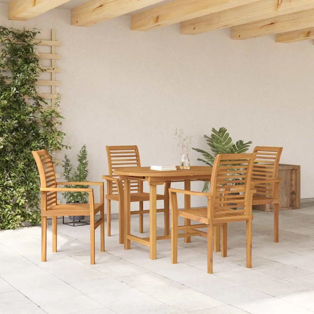 Garden Dining Set Solid Teak Wood 5 Piece Outdoor Table Chairs Brown Modern