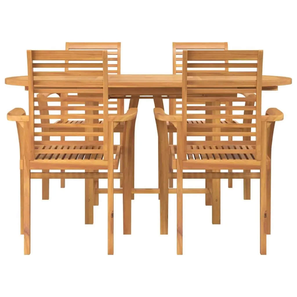 Garden Dining Set Solid Teak Wood 5 Piece Outdoor Table Chairs Brown Modern