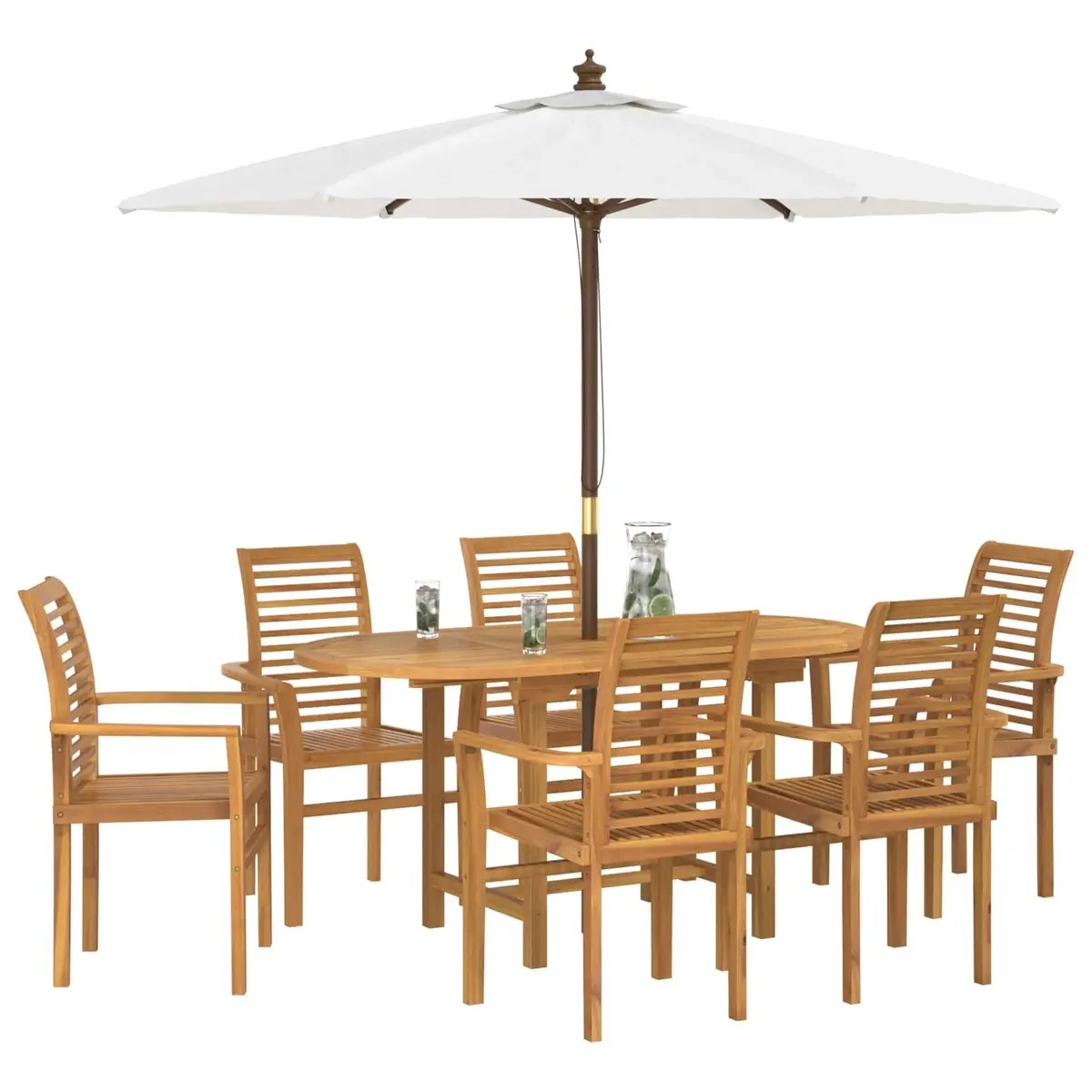 Garden Dining Set 7 Pieces Brown Solid Teak Wood Outdoor Table Chairs Furniture