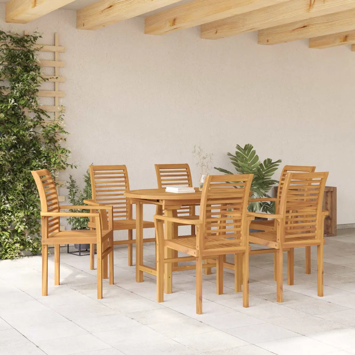 Garden Dining Set 7 Pieces Brown Solid Teak Wood Outdoor Table Chairs Furniture