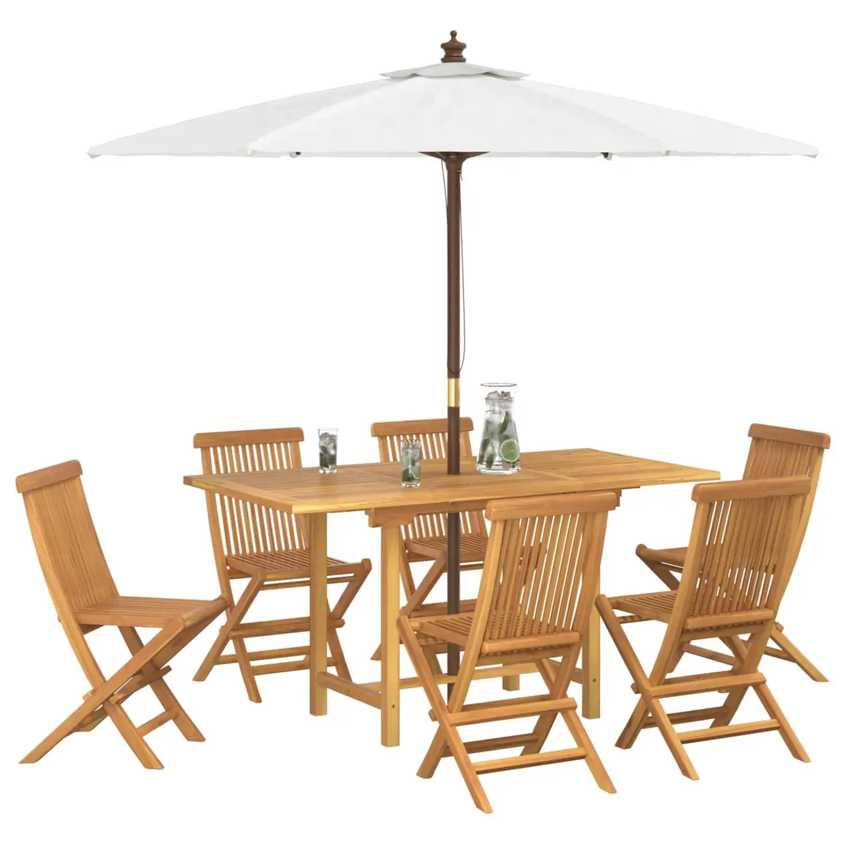 Garden Dining Set 7 pcs Brown Teak Wood Outdoor Table Chairs Furniture
