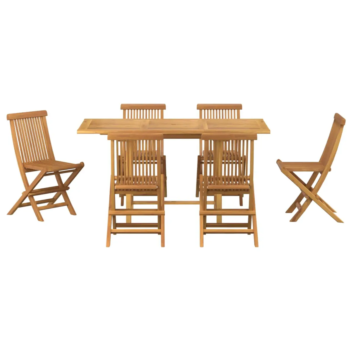 Garden Dining Set 7 pcs Brown Teak Wood Outdoor Table Chairs Furniture