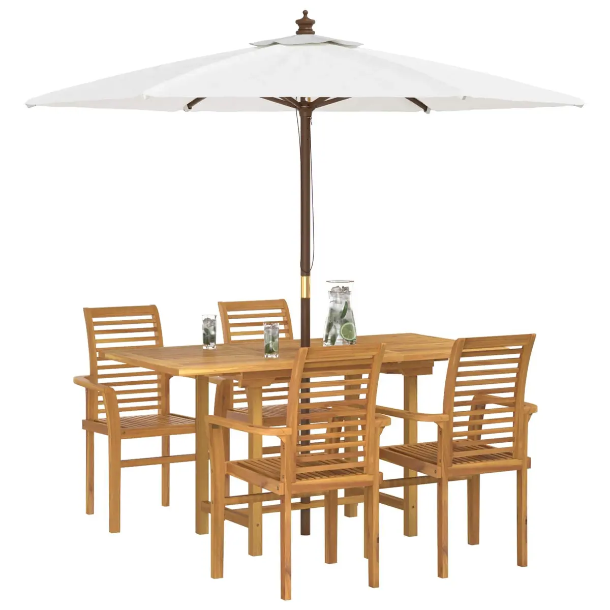 Garden Dining Set 5 Piece Outdoor Furniture Teak Wood Brown Modern Patio Table