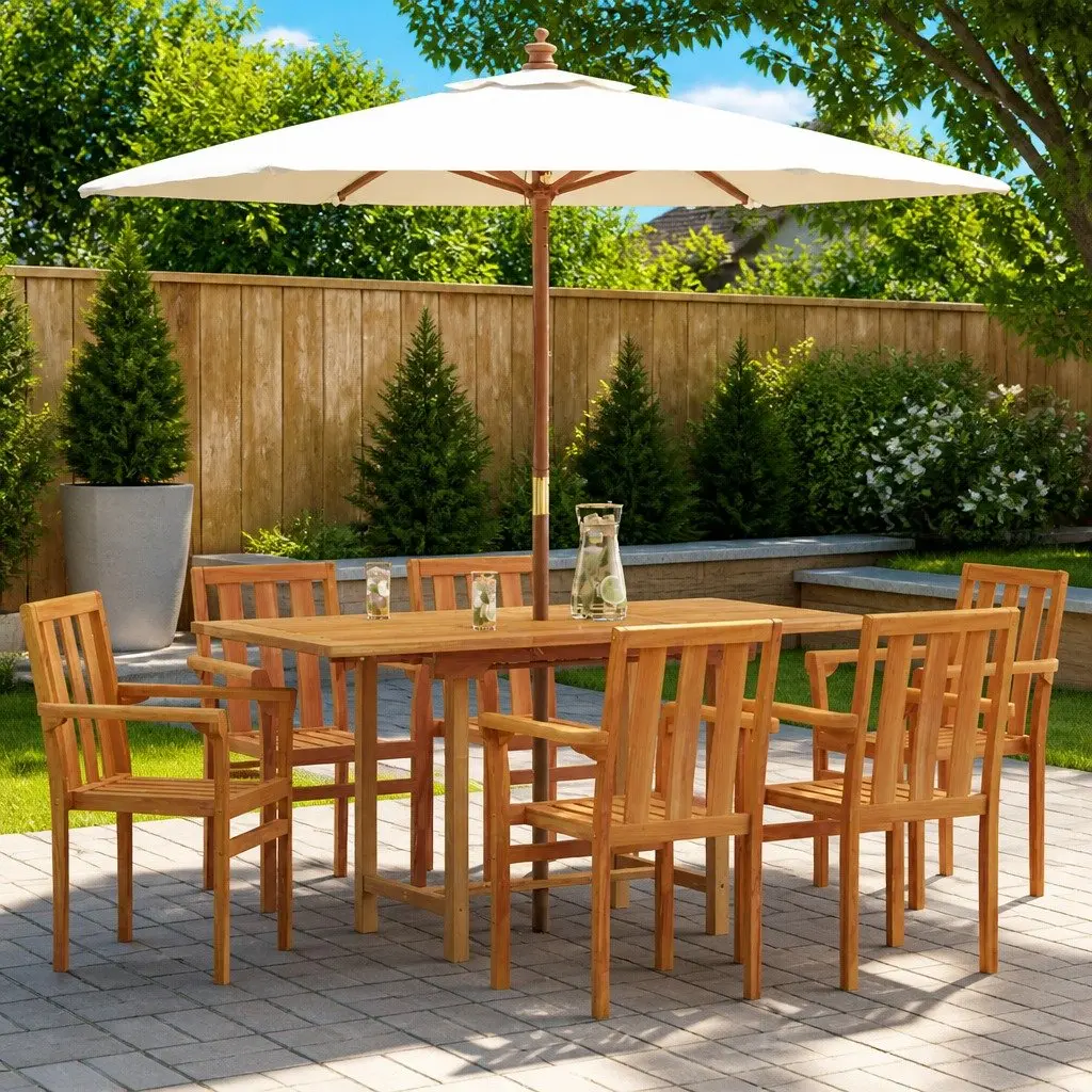 7-Piece Teak Dining Set for Outdoor Use