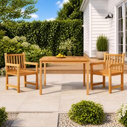 Practical 3 Piece Brown Teak Wood Outdoor Dining Set