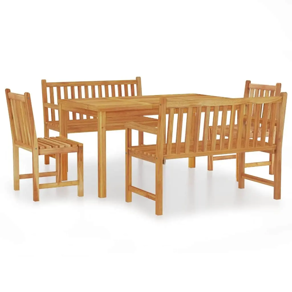 5 Piece Garden Dining Set Solid Teak Wood Table Chairs Outdoor Furniture Brown
