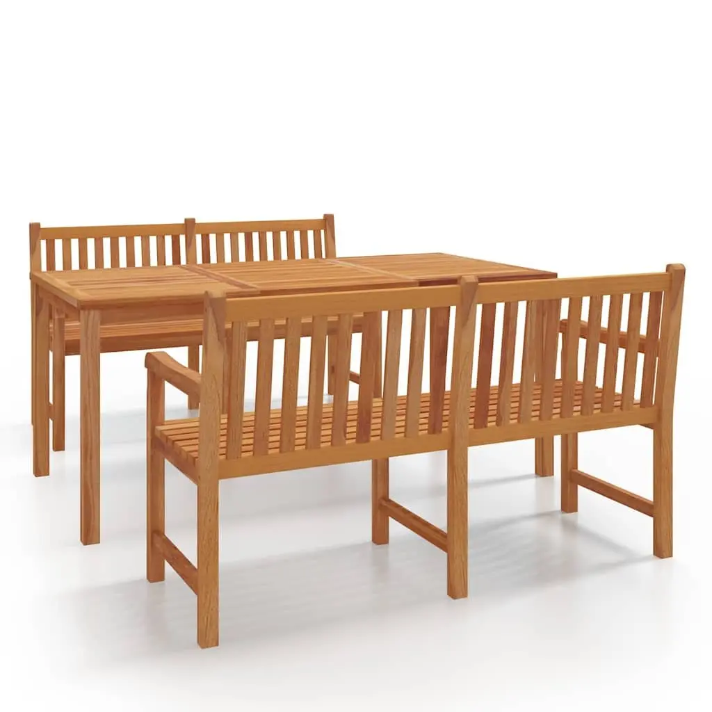 3 Piece Outdoor Dining Set Solid Teak Wood Brown Patio Furniture Table with Benches