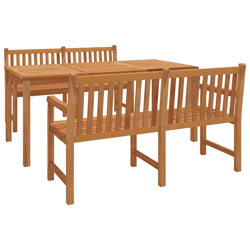 3 Piece Outdoor Dining Set Solid Teak Wood Brown Patio Furniture Table with Benches