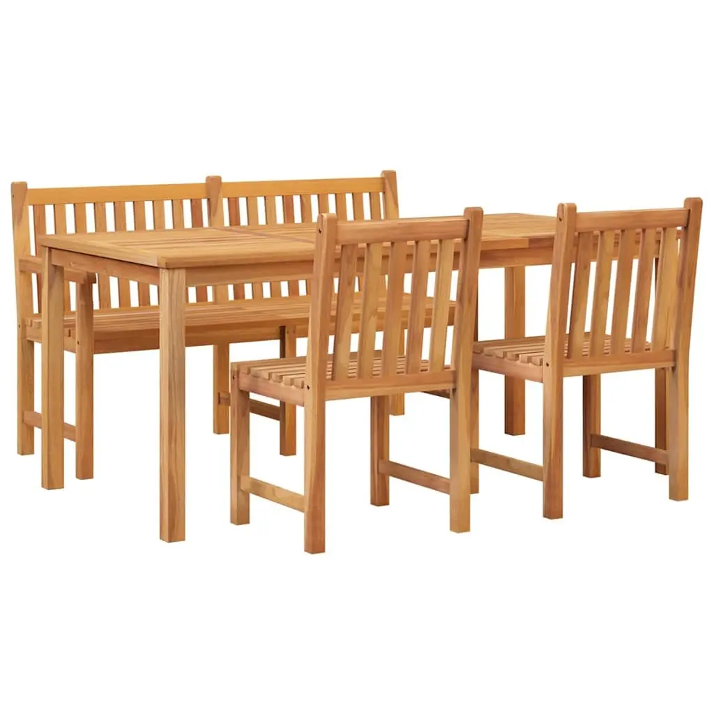 Outdoor Furniture Dining Set 4 Piece Brown Solid Teak Wood Table Bench Chairs
