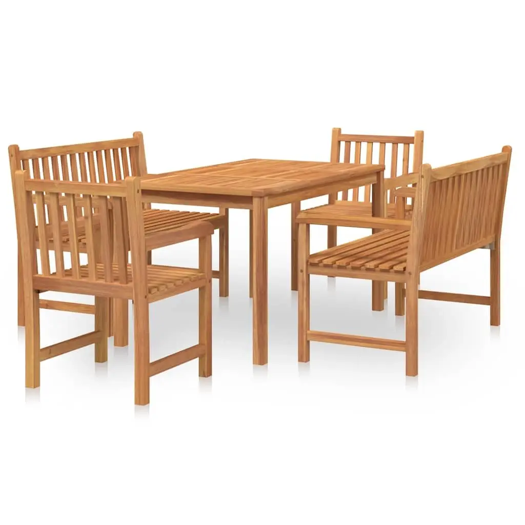 Outdoor Furniture Set 5 Piece Teak Wood Dining Table Chairs Bench Brown