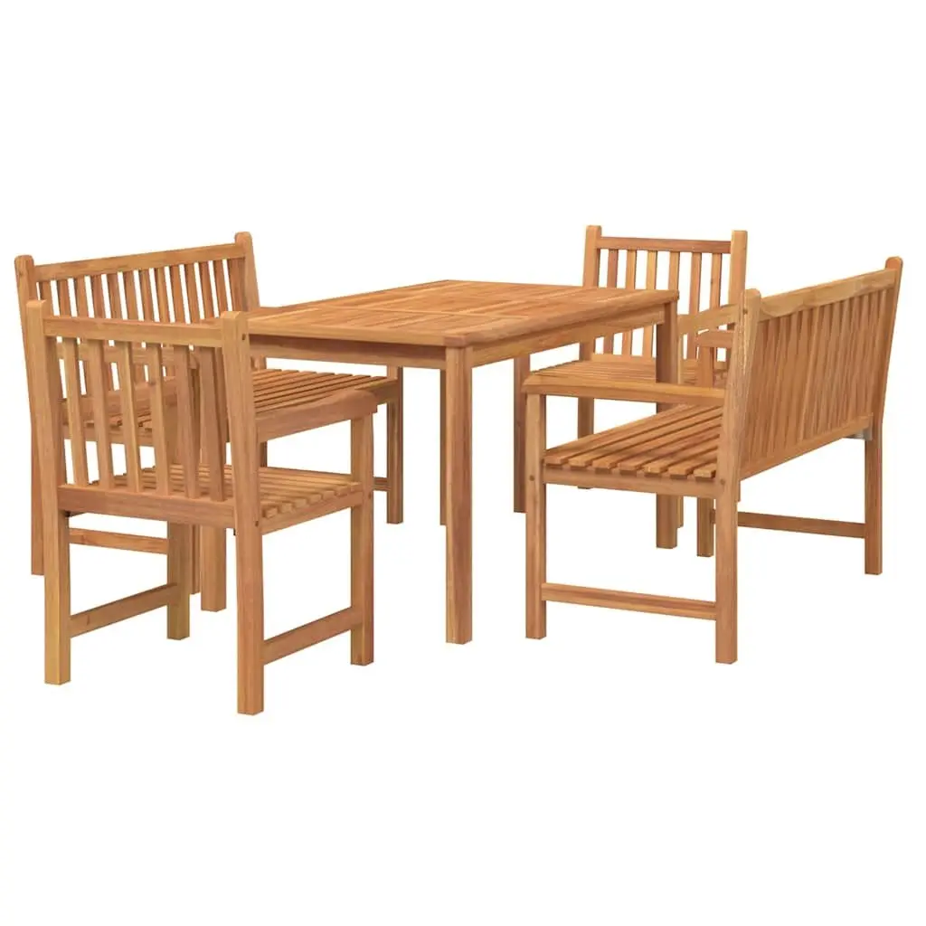 Outdoor Furniture Set 5 Piece Teak Wood Dining Table Chairs Bench Brown