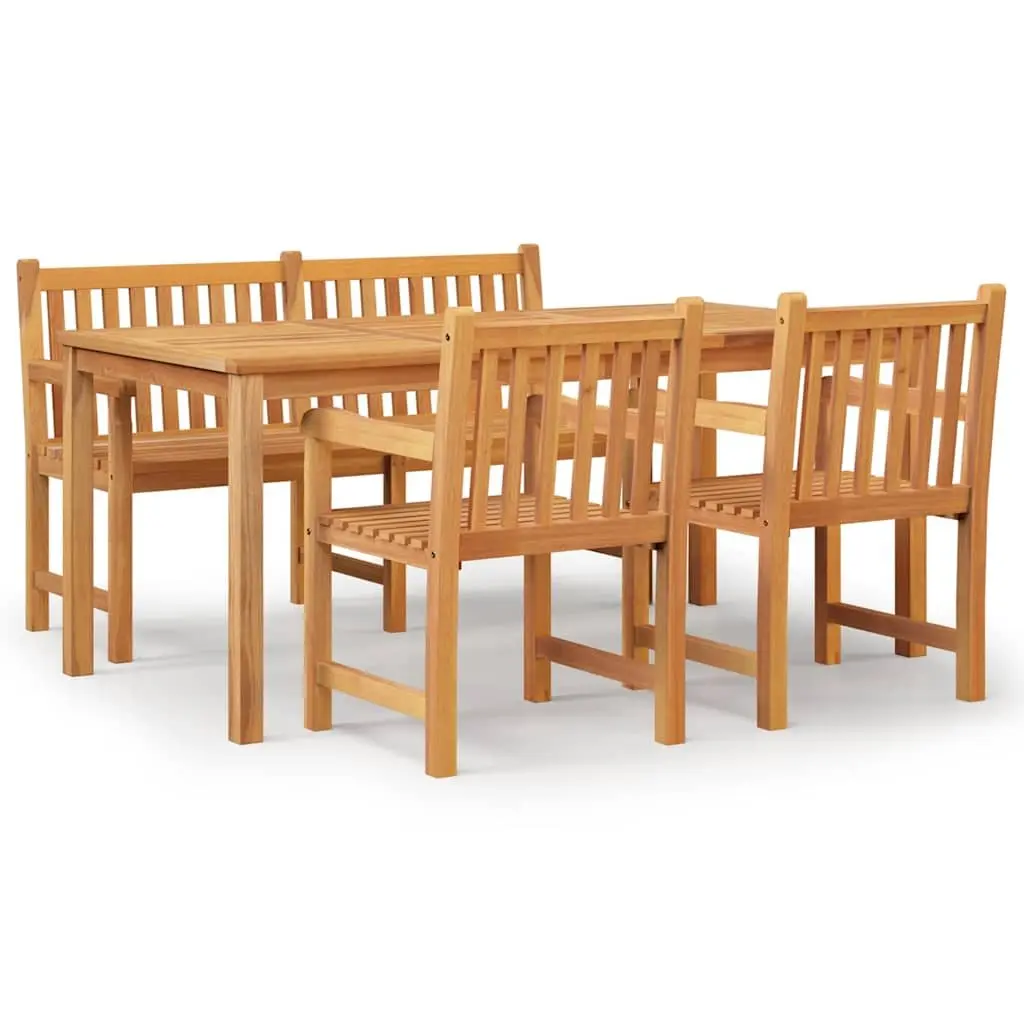 Garden Dining Set Solid Teak Wood 4 Piece Outdoor Furniture Table Bench Chairs Brown