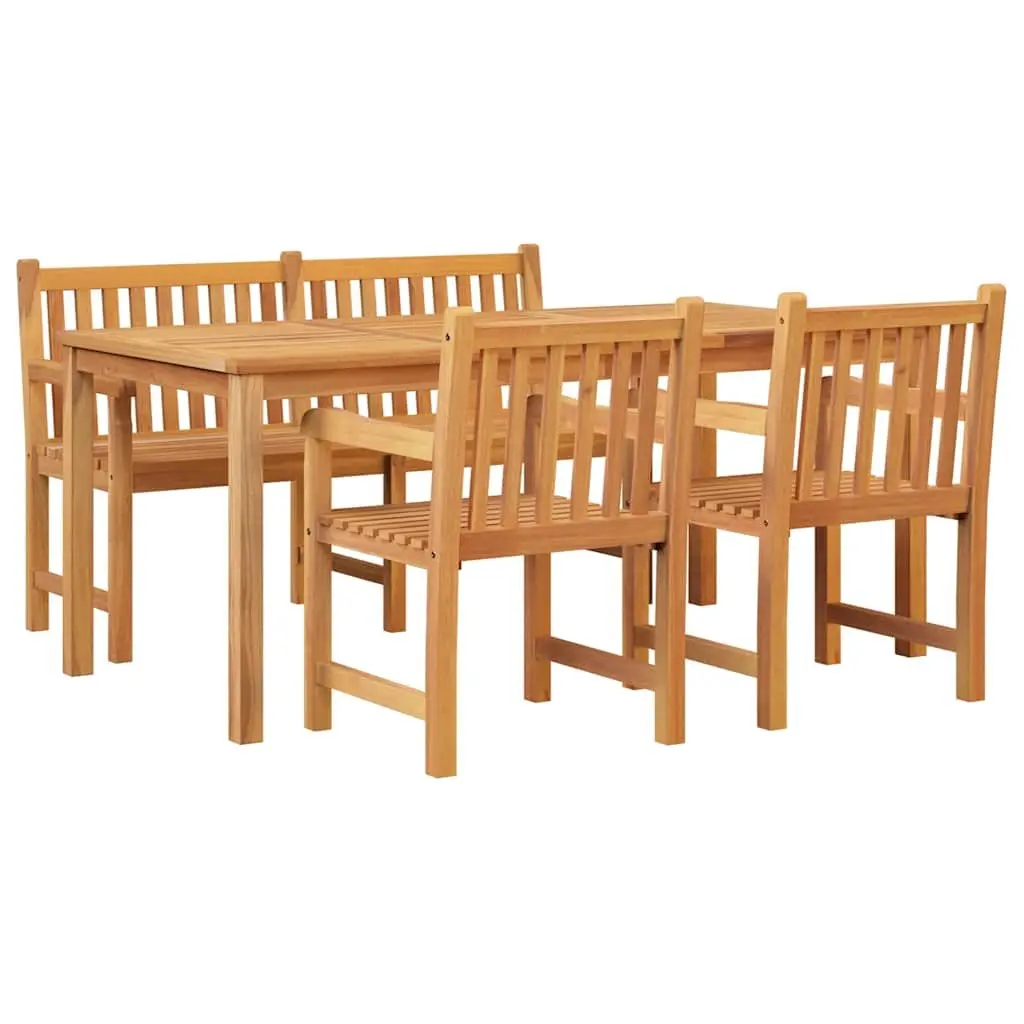 Garden Dining Set Solid Teak Wood 4 Piece Outdoor Furniture Table Bench Chairs Brown