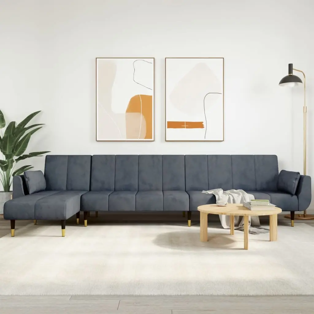 L-Shaped Sofa Bed Grey 275x140x70cm Convertible 3-Position Sleeper Couch Velvet