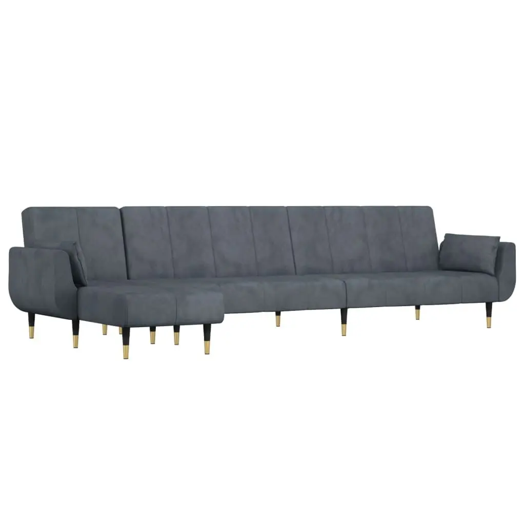 L-Shaped Sofa Bed Grey 275x140x70cm Convertible 3-Position Sleeper Couch Velvet