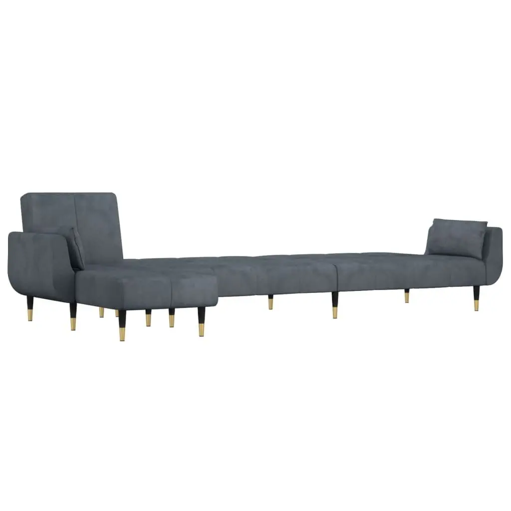 L-Shaped Sofa Bed Grey 275x140x70cm Convertible 3-Position Sleeper Couch Velvet