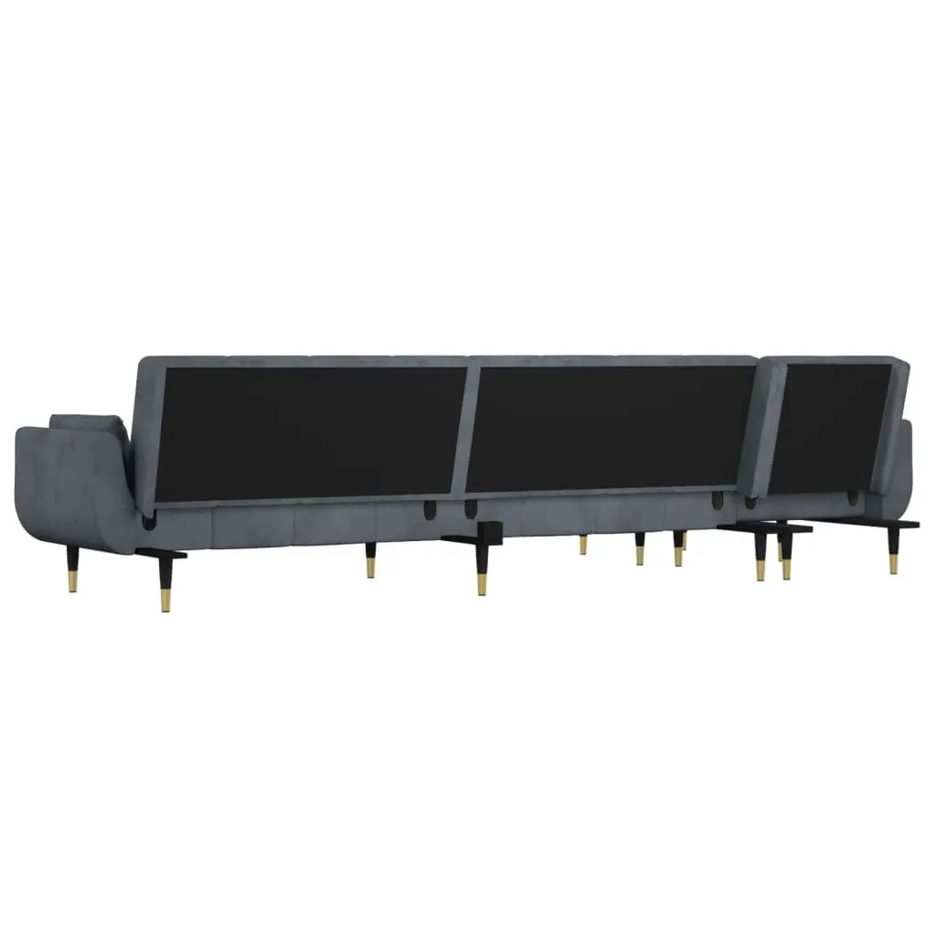 L-Shaped Sofa Bed Grey 275x140x70cm Convertible 3-Position Sleeper Couch Velvet