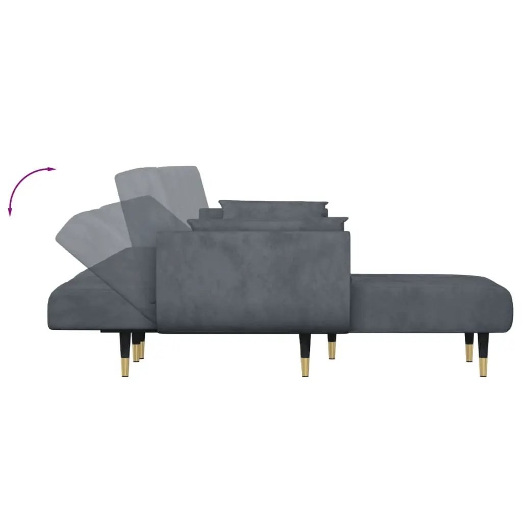 L-Shaped Sofa Bed Grey 275x140x70cm Convertible 3-Position Sleeper Couch Velvet