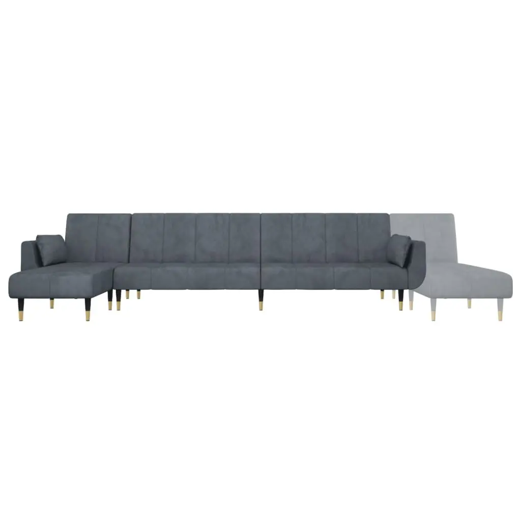 L-Shaped Sofa Bed Grey 275x140x70cm Convertible 3-Position Sleeper Couch Velvet
