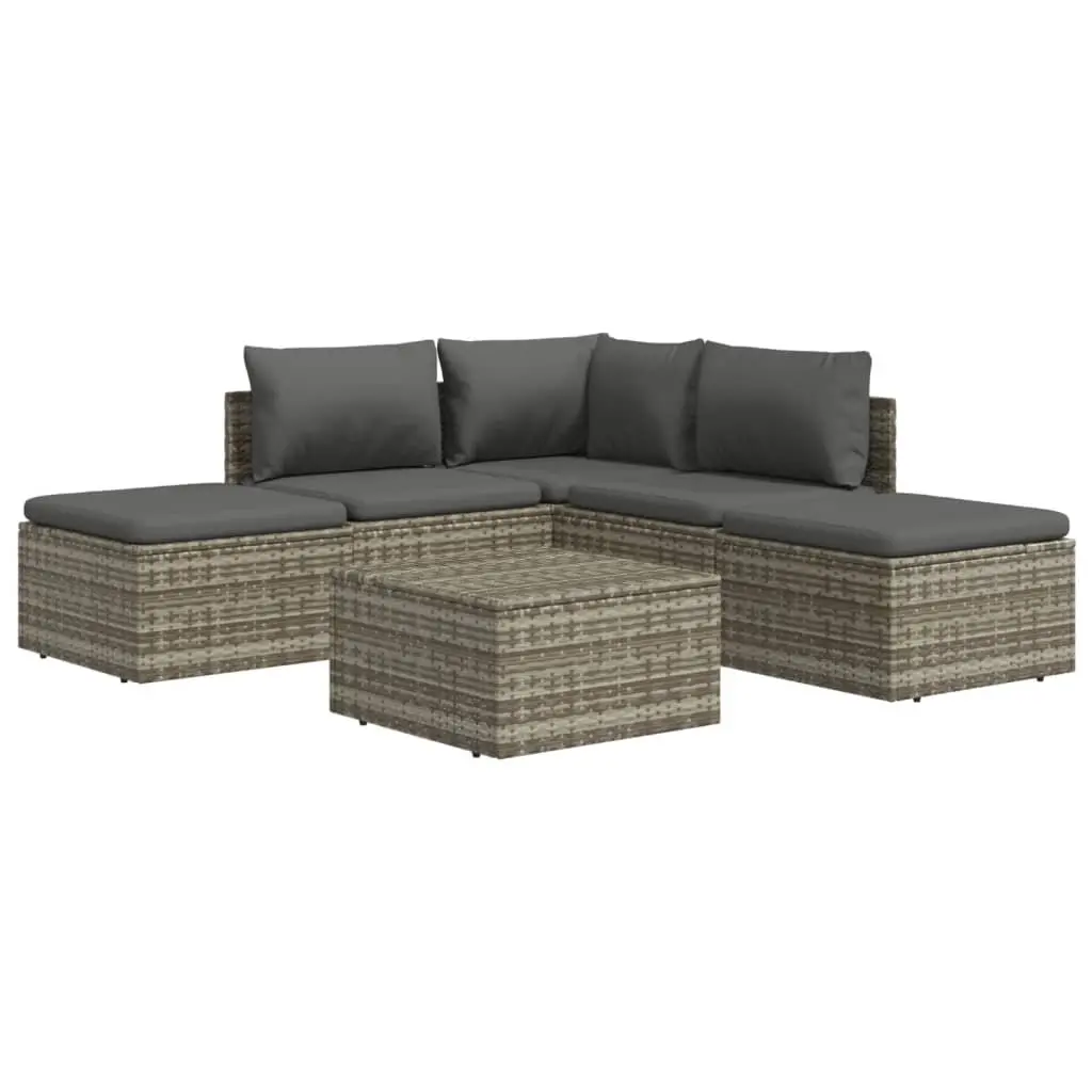 Garden Lounge Set 6 Piece Poly Rattan Steel Frame Grey Outdoor Furniture with Cushions