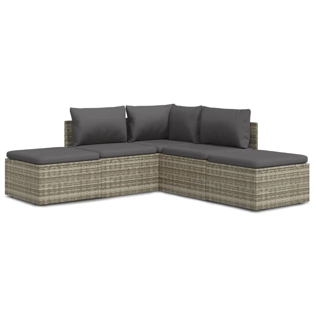 5 Piece Grey Poly Rattan Outdoor Lounge Set with Cushions and Steel Frame for Garden and Patio