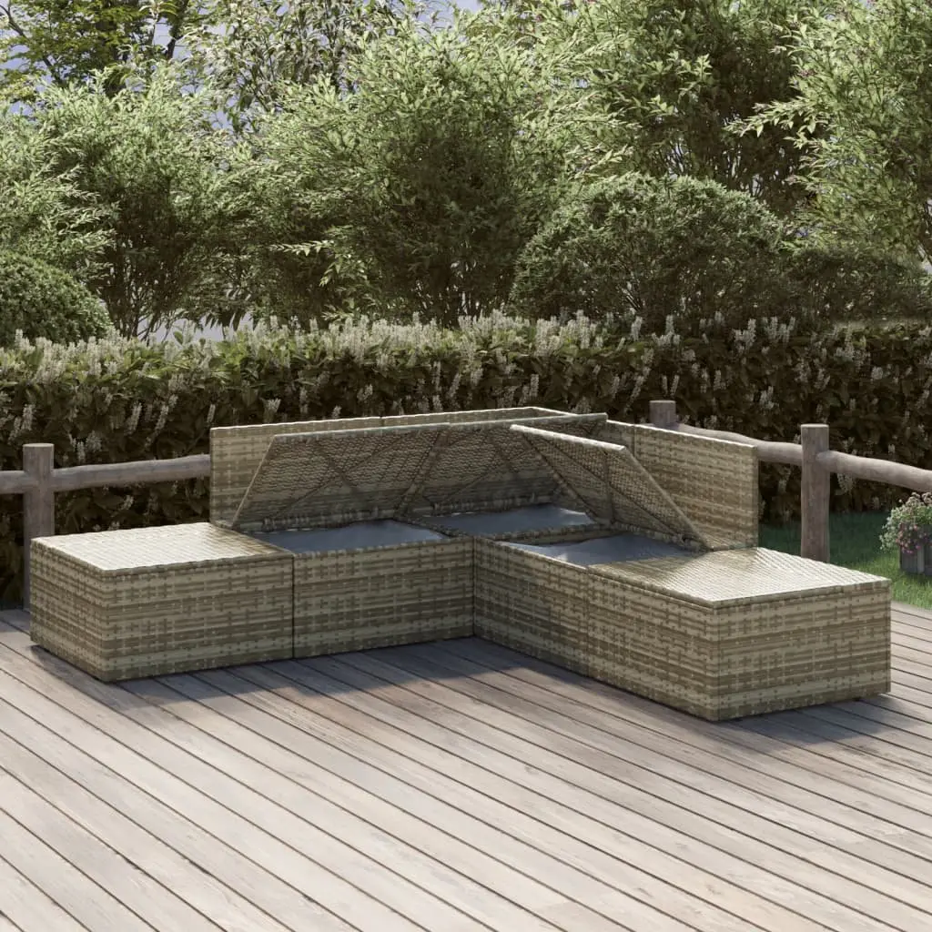 5 Piece Grey Poly Rattan Outdoor Lounge Set with Cushions and Steel Frame for Garden and Patio