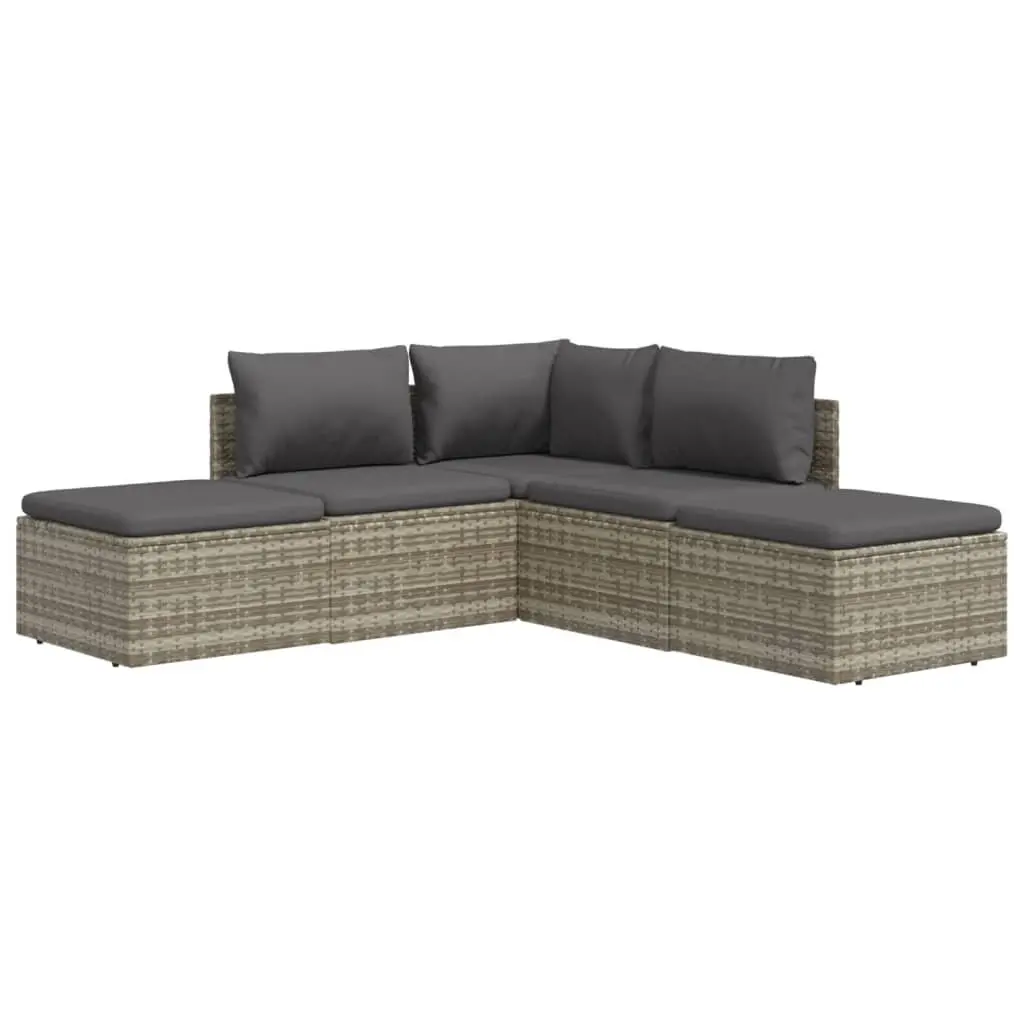 5 Piece Grey Poly Rattan Outdoor Lounge Set with Cushions and Steel Frame for Garden and Patio