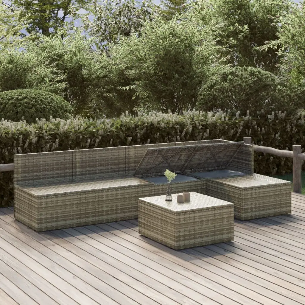 Outdoor Furniture Set 6 Piece Poly Rattan Garden Lounge Grey with Cushions and Storage