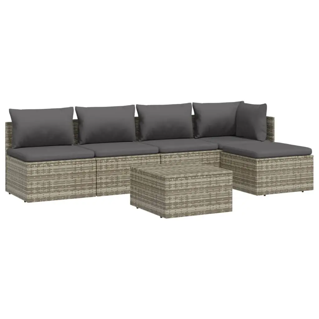 Outdoor Furniture Set 6 Piece Poly Rattan Garden Lounge Grey with Cushions and Storage