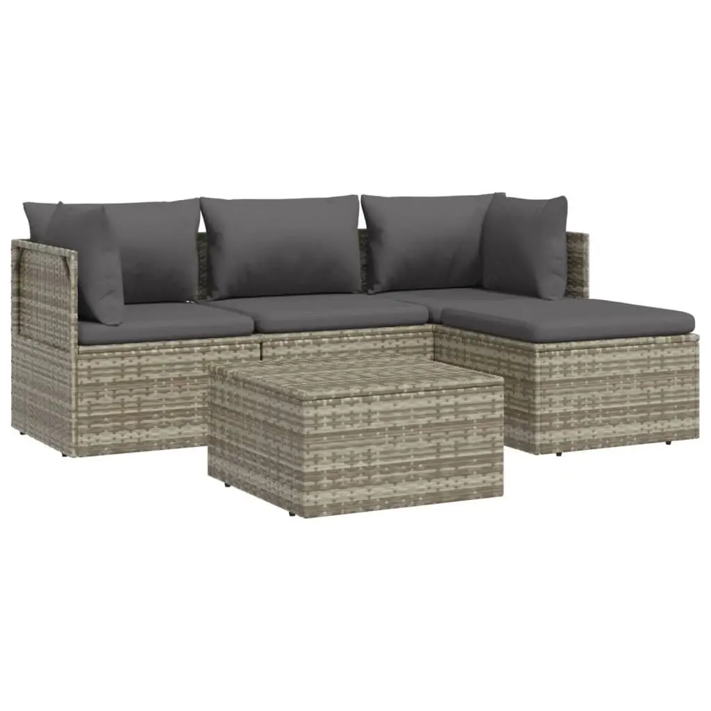 5 Piece Outdoor Dining Set Grey Poly Rattan Steel Frame with Cushions and Storage for Outdoor Furniture