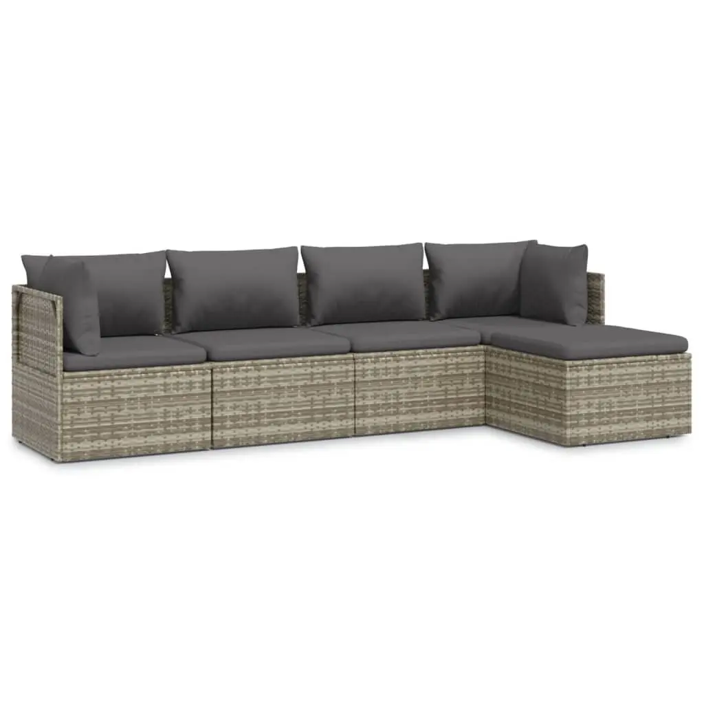 5 Piece Garden Lounge Set Poly Rattan Steel Frame Grey Outdoor Furniture