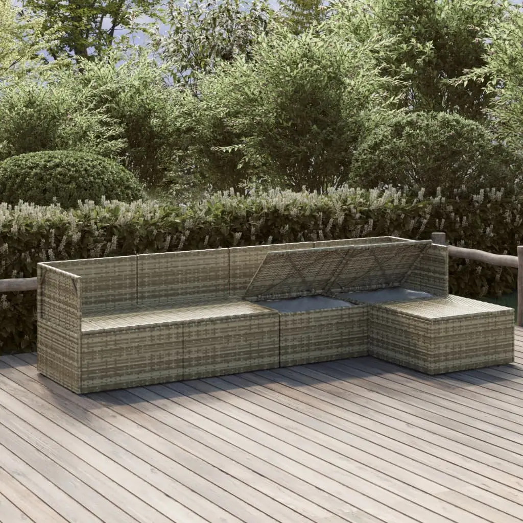 5 Piece Garden Lounge Set Poly Rattan Steel Frame Grey Outdoor Furniture